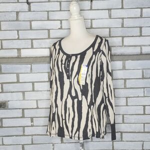 NWT Terra & Sky Waffle Tee Women’s Plus Size 0X (14W) Funky Zebra Long Sleeves